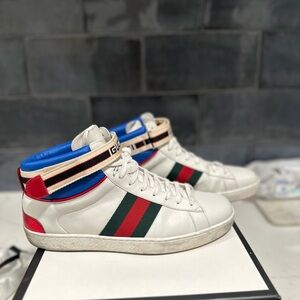 Gucci White and Green High-Top Sneakers